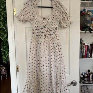 For Love & Lemons Ivory Floral Maidi Dress with Puff Sleeves S